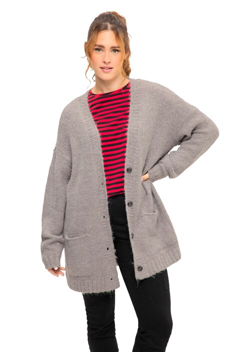 Rozepínací svetr, oversize, výstřih do V, 2 kapsy, dlouhé rukávy