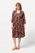 Robe tunique, magnolias, coupe évasée, col V, manches 3/4