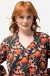 Robe tunique, magnolias, coupe évasée, col V, manches 3/4