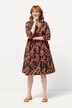 Robe tunique, magnolias, coupe évasée, col V, manches 3/4