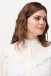 Blouse, opengewerkte kant, volant, overhemdkraag, lange mouwen