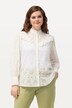 Blouse, opengewerkte kant, volant, overhemdkraag, lange mouwen
