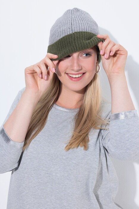 Beanie, gekleurde omslag, zacht geribbeld breiwerk