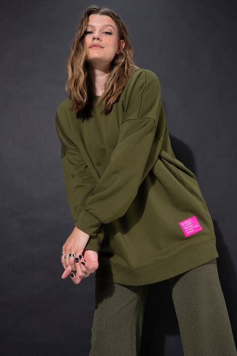 Sudadera, oversize, parche con texto, cuello redondo, manga larga