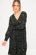 Robe midi#, imprimé zigzag, ligne en A et col V. Taille élastique, manches longues