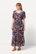 Robe, feuilles, mélange de lin, col rond, manches courtes