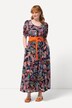 Robe, feuilles, mélange de lin, col rond, manches courtes