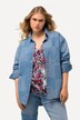 Chemisier en jean esprit patchwork, coupe oversized. Col chemise et manches longues.
