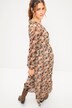 Maxi-jurk, A-lijn, schubbenprint, V-hals, elastische taille, lange mouw