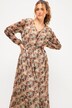 Maxi-jurk, A-lijn, schubbenprint, V-hals, elastische taille, lange mouw
