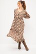 Maxi-jurk, A-lijn, schubbenprint, V-hals, elastische taille, lange mouw