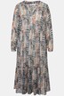 Maxi-jurk, A-lijn, batikprint, ronde hals, knoopsluiting, volants, lange mouw