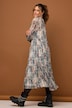 Maxi-jurk, A-lijn, batikprint, ronde hals, knoopsluiting, volants, lange mouw