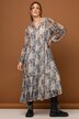 Maxi-jurk, A-lijn, batikprint, ronde hals, knoopsluiting, volants, lange mouw