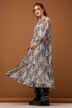 Maxi-jurk, A-lijn, batikprint, ronde hals, knoopsluiting, volants, lange mouw