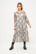 Maxi-jurk, A-lijn, batikprint, ronde hals, knoopsluiting, volants, lange mouw