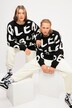 Genser, oversized, jacquard-strikk, rund hals, lange ermer, unisex