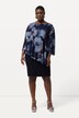 Jurk, laagjeslook, bloemen, ronde hals, 3/4-mouwen