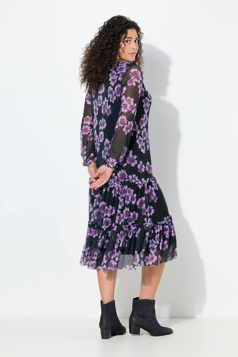 Robe midi doublée, imprimé fleurs, col en V et manches longues