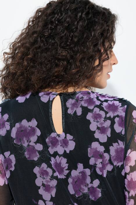 Robe midi doublée, imprimé fleurs, col en V et manches longues