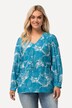 Bluse, maritimt trykk, V-hals, korte ermer