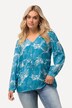 Bluse, maritimt trykk, V-hals, korte ermer