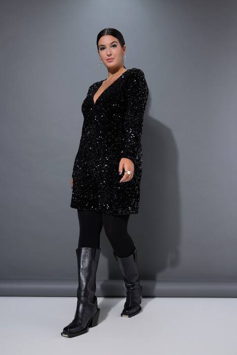Robe portefeuille à col en V et manches longues, strass