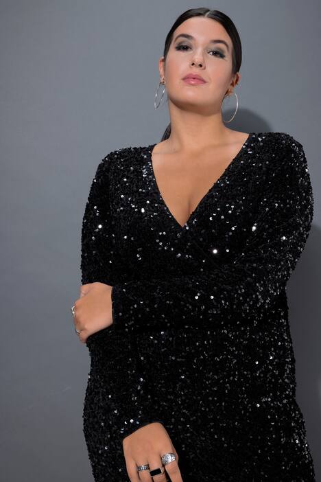 Robe portefeuille à col en V et manches longues, strass