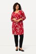 T-shirt long, motif à fleurs. Col rond et manches 3/4. Ligne en A.