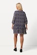 Robe courte plissée, fleurs, col rond, manches 3/4