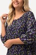 Robe courte plissée, fleurs, col rond, manches 3/4