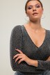 Body i slank form med leomønster, glitter, V-udskæring og lange ærmer