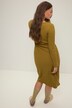 Kjole, slim fasong, ribbejersey, firkanthals, uekte knappestolpe, lange ermer