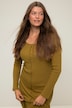 Kjole, slim fasong, ribbejersey, firkanthals, uekte knappestolpe, lange ermer