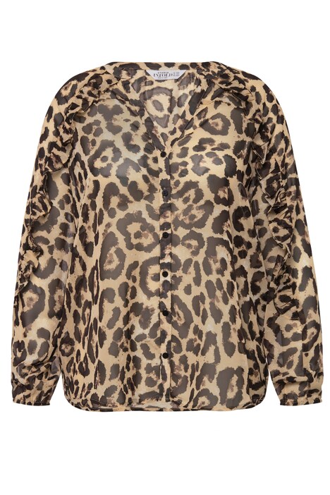 Tunika, oversize, šifon s leopardím vzorem, tunikový výstřih, dlouhé rukávy
