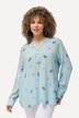Blusa, estampado de cómic, cuello alzado, escote en V, manga larga