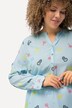 Blusa, estampado de cómic, cuello alzado, escote en V, manga larga