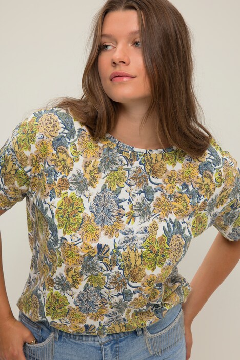 T Shirt I Oversize Modell Med Blomprint Rund Hals Och Kort Rm T