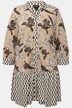 Tunique en tissu fluide slinky, col de chemise et patte de boutonnage invisible, manches 3/4