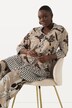 Tunique en tissu fluide slinky, col de chemise et patte de boutonnage invisible, manches 3/4