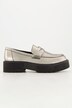 Mocassins en cuir véritable, couleur argentée et semelle plateforme