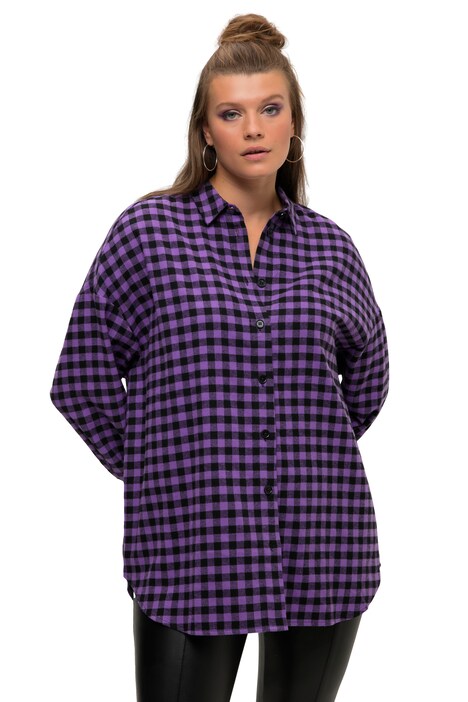 Košilová halenka, oversize, kostkovaný vzor, dlouhé rukávy