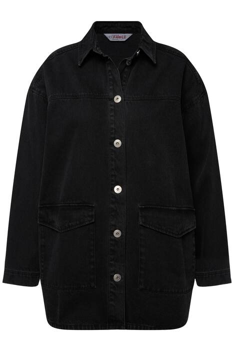 Džínová košile, oversize, kapsy s klopou, límeček, dlouhé rukávy