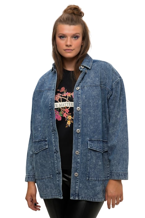 Džínová košile, oversize, kapsy s klopou, límeček, dlouhé rukávy