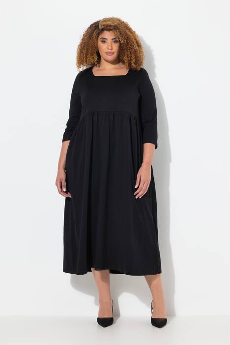 Robe évasée en jersey, encolure carré et manches 3/4