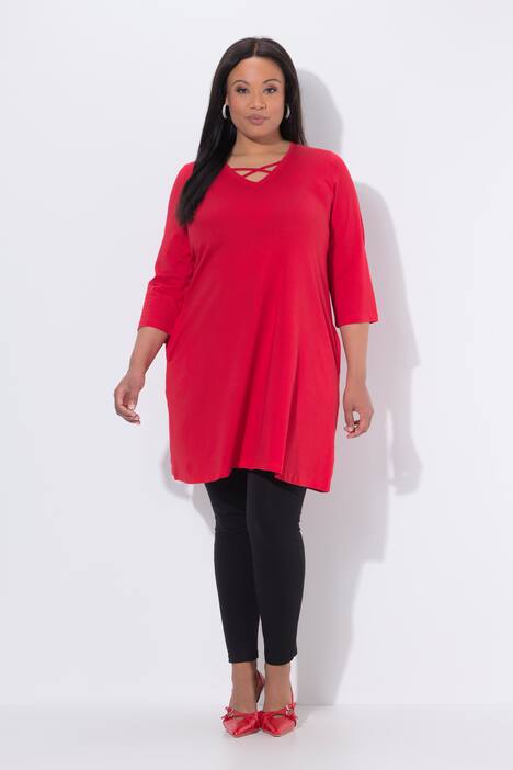 Longshirt, sierbanden, A-lijn, V-hals, 3/4-mouwen