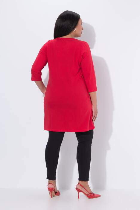 Longshirt, sierbanden, A-lijn, V-hals, 3/4-mouwen