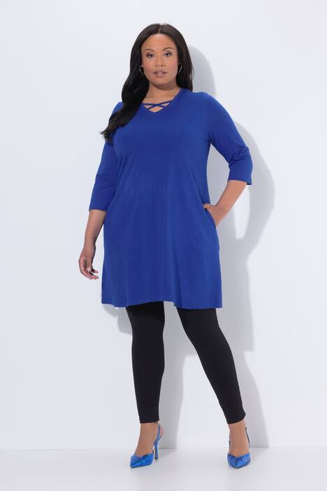 Longshirt, sierbanden, A-lijn, V-hals, 3/4-mouwen