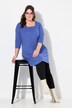 T-shirt long, coupé évasée, décolleté carré et manches 3/4