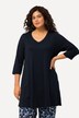 T-shirt long, coupe évasée, décolleté en V et manches 3/4